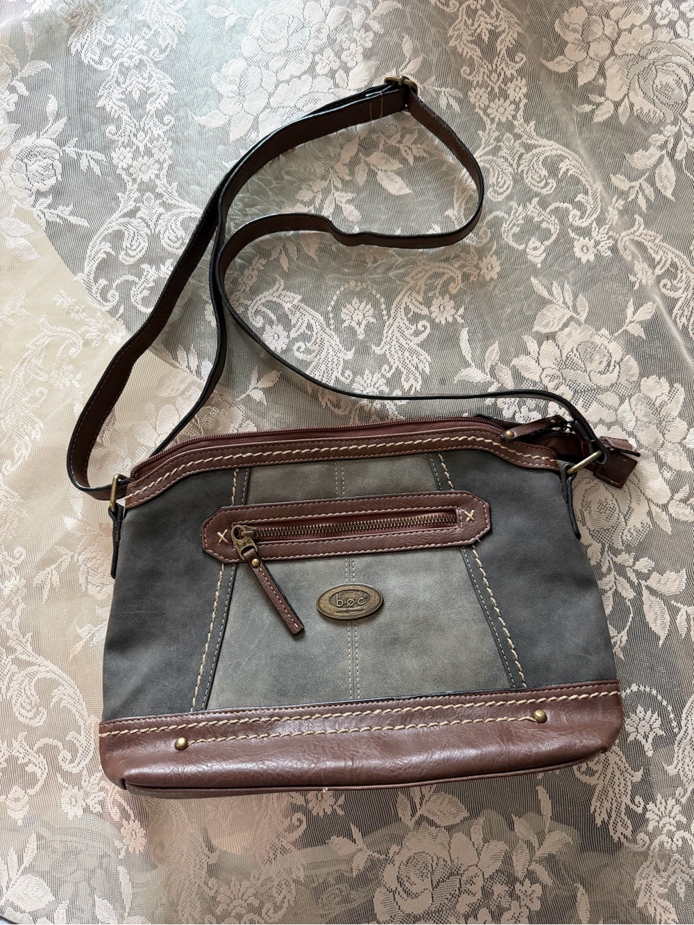 boc Two-Tone Gray and Brown Crossbody Bag